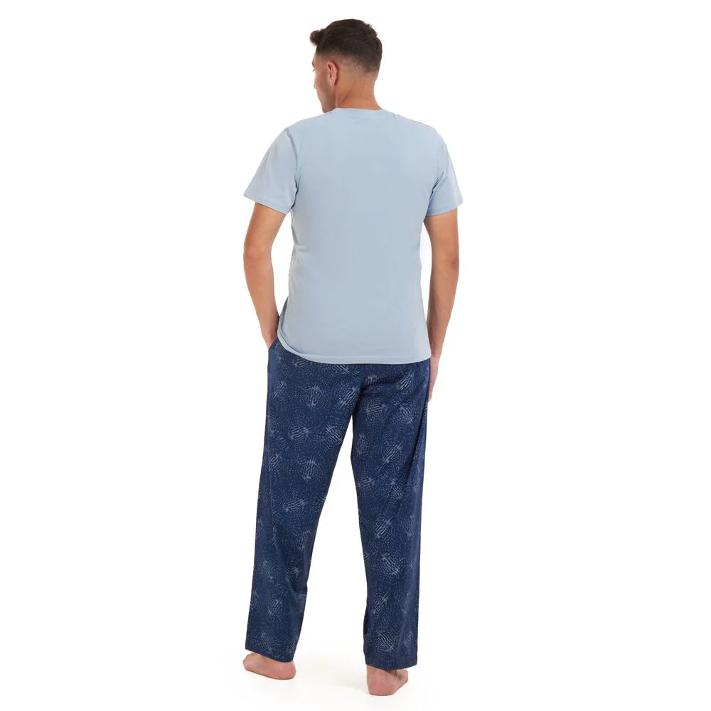 Men summer pajama set Light blue t-shirt +Dark blue x aqua lines Pants - Image 4