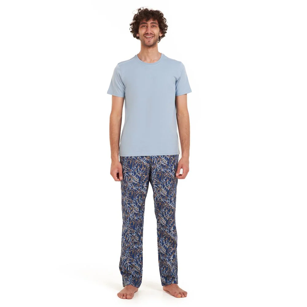 Men summer pajama set Light blue T-shirt +Dark blue x Havane Pants - Image 2