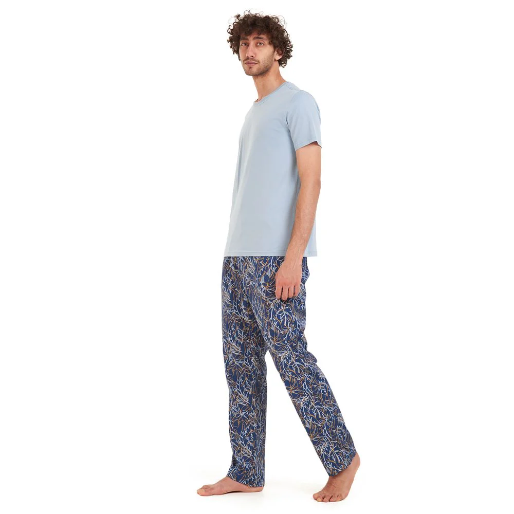 Men summer pajama set Light blue T-shirt +Dark blue x Havane Pants - Image 3