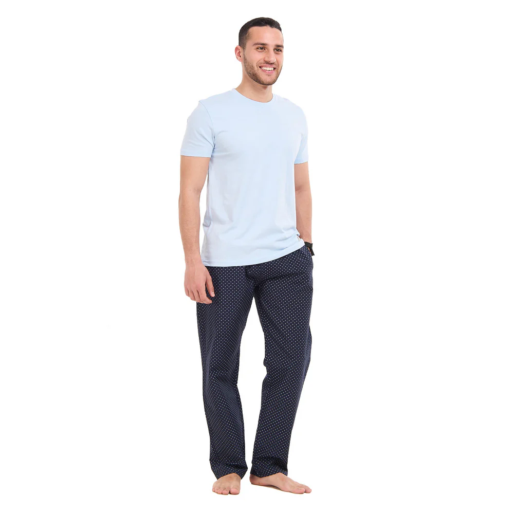 Men summer pajama set Light Blue T-shirt +Dark blue X light grey stars Pants - Image 4