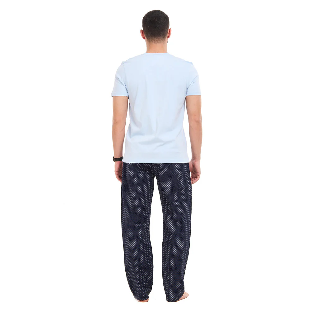 Men summer pajama set Light Blue T-shirt +Dark blue X light grey stars Pants - Image 5