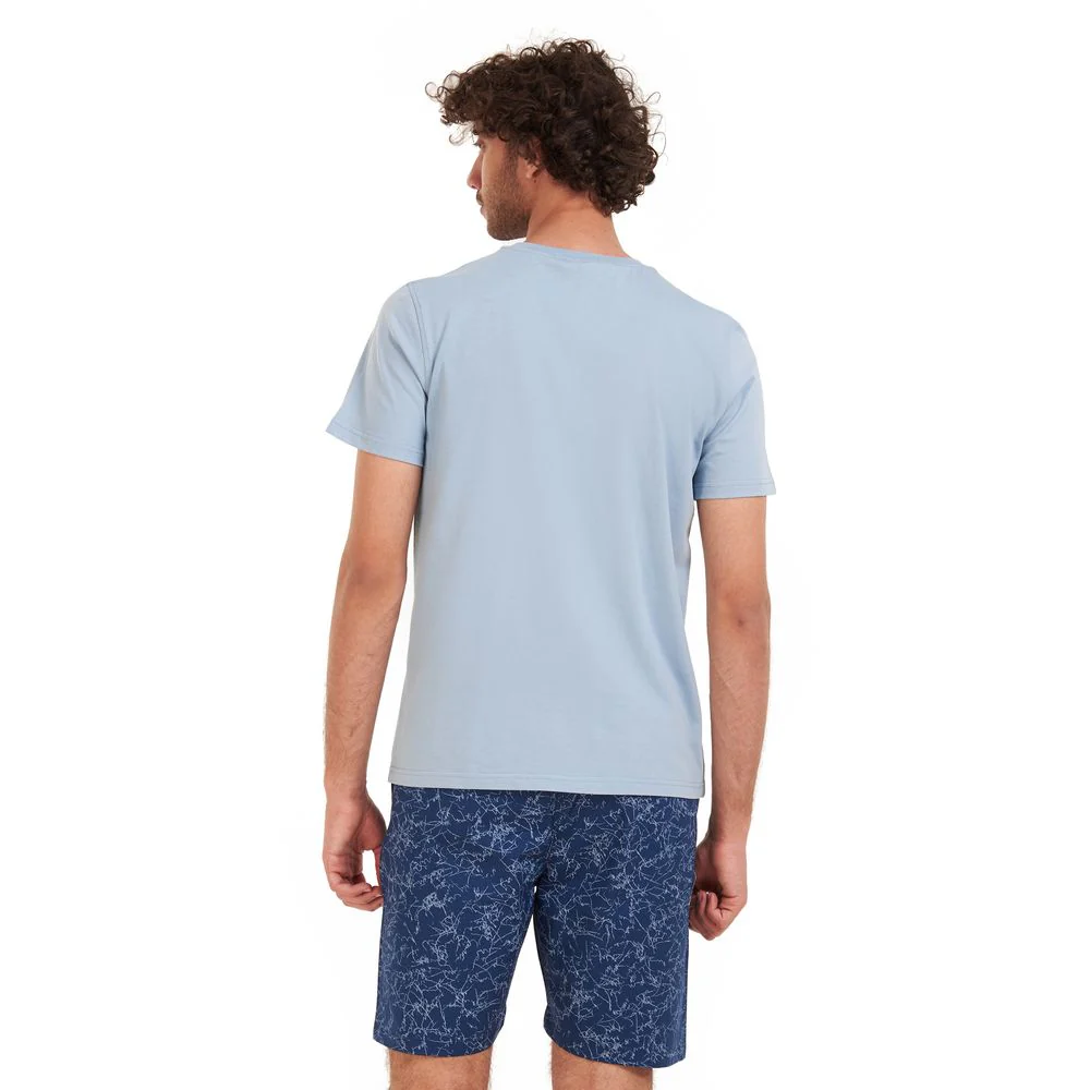 Men summer pajama set Light blue T-shirt + Light blue lines short - Image 4