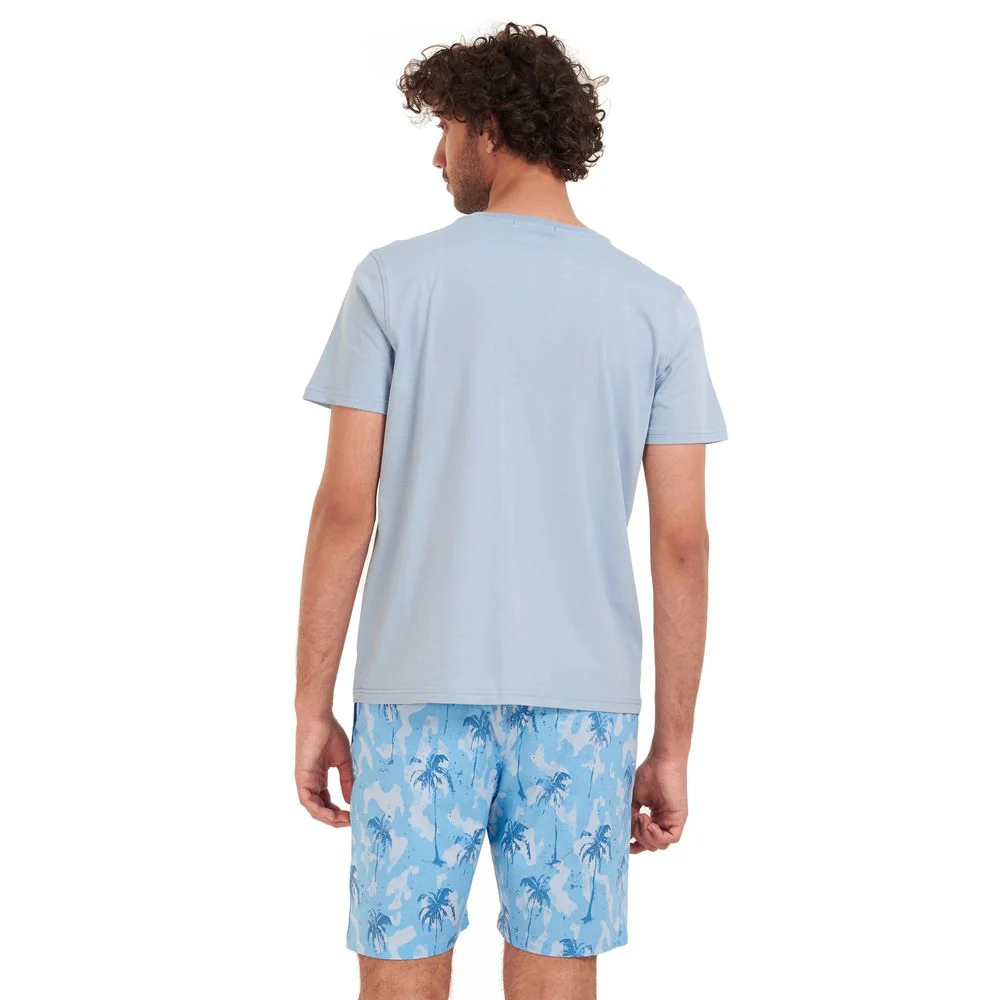 Men summer pajama set Light blue T-shirt + Light blue Palm short - Image 4