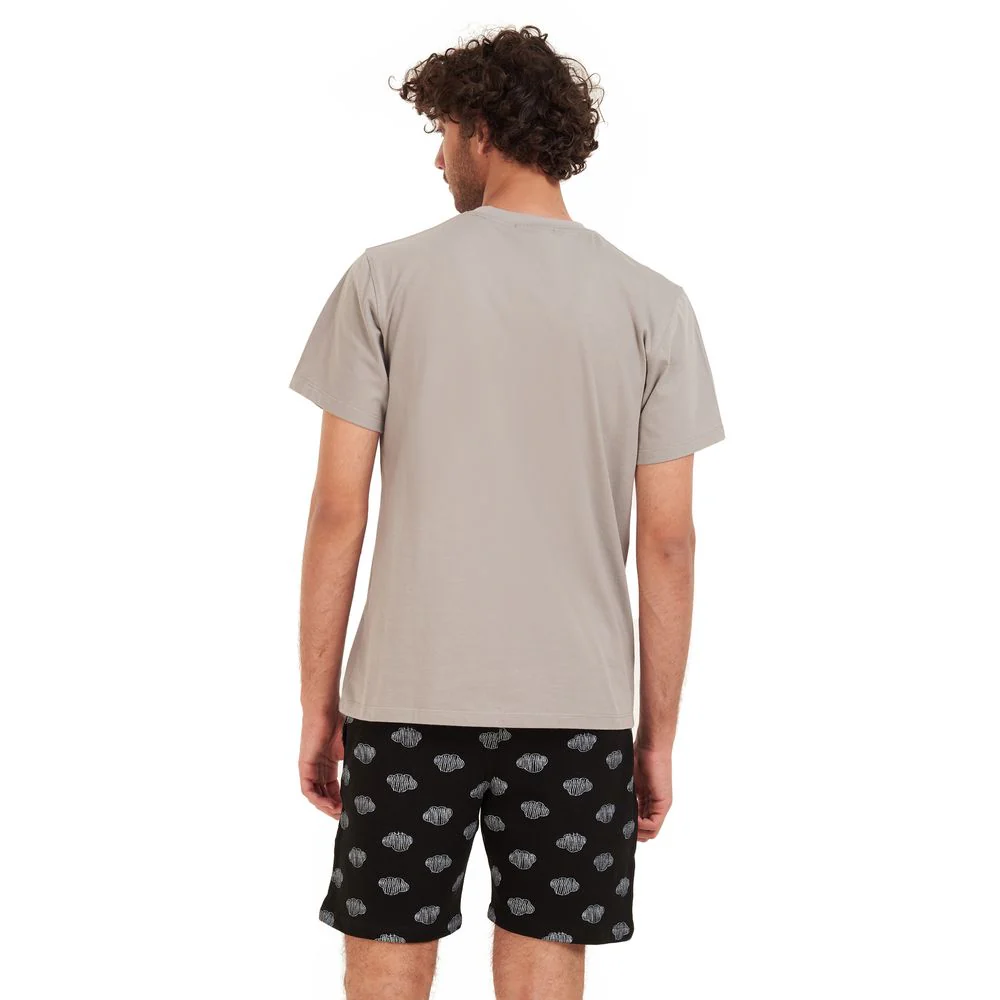 Men summer pajama set Light grey T-shirt + Black clouds short - Image 4