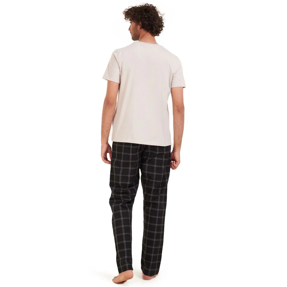 Men summer pajama set Light grey t-shirt +Black x grey checkered Pants - Image 2