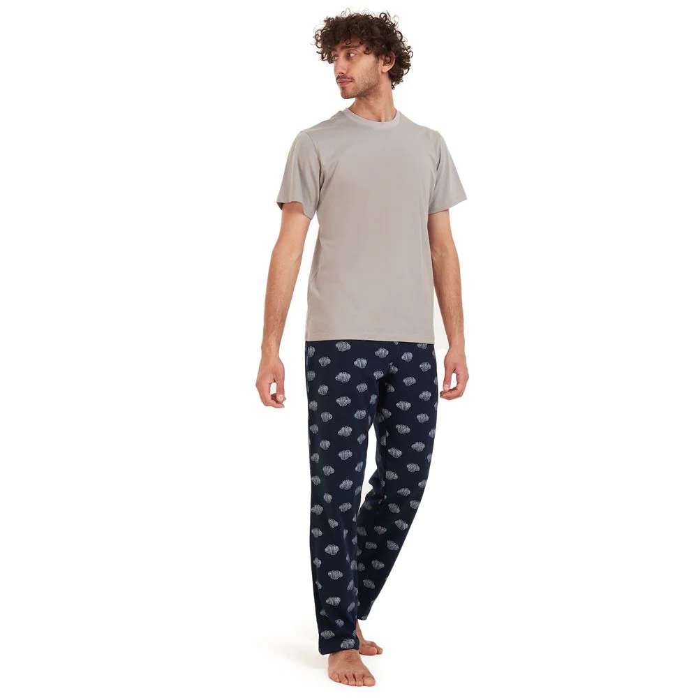 Men summer pajama set Light grey t-shirt +Dark blue clouds Pants - Image 2