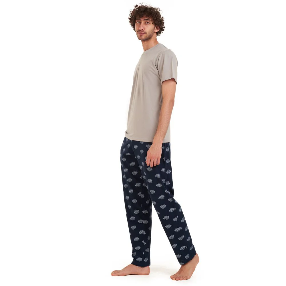 Men summer pajama set Light grey t-shirt +Dark blue clouds Pants - Image 3