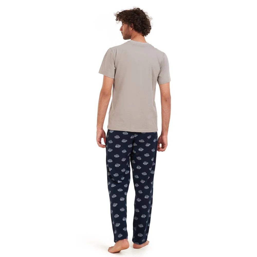 Men summer pajama set Light grey t-shirt +Dark blue clouds Pants - Image 4