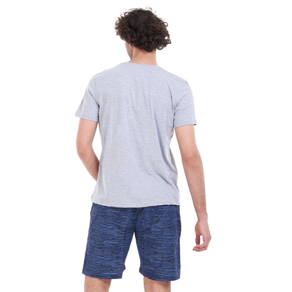 Men summer pajama set Light grey T-shirt + Dark blue striped short - Image 4