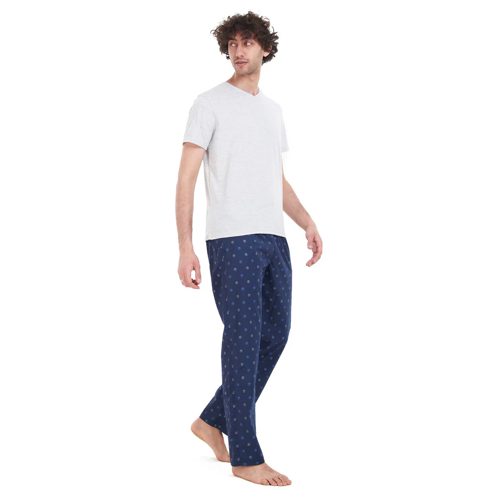 Men summer pajama set Light Grey T-shirt + Halftone circle dots pants - Image 2