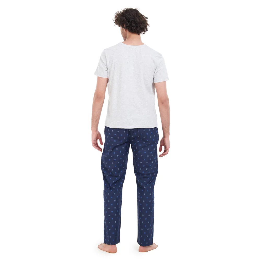 Men summer pajama set Light Grey T-shirt + Halftone circle dots pants - Image 3