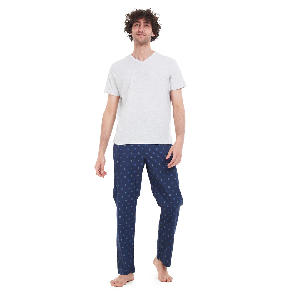 Men summer pajama set Light Grey T-shirt + Halftone circle dots pants - Image 4