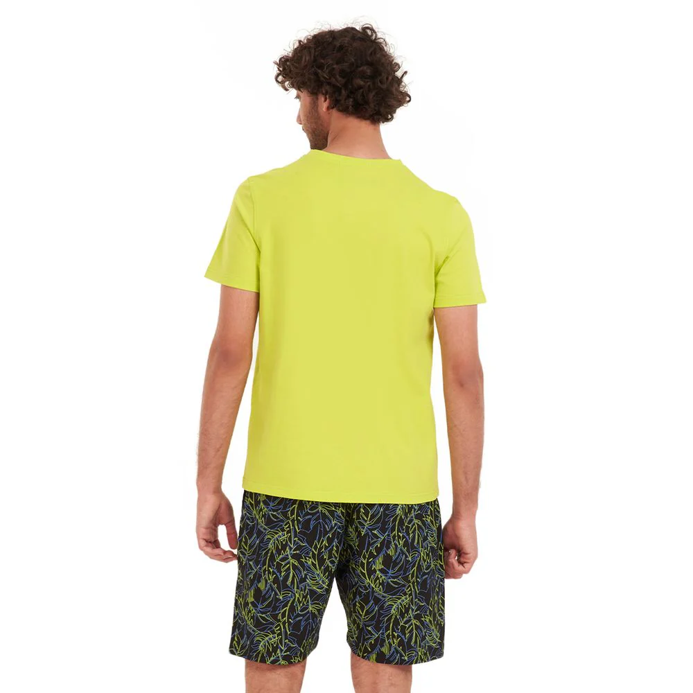 Men summer pajama set Lime green T-shirt + Petroleum x lime green short - Image 4