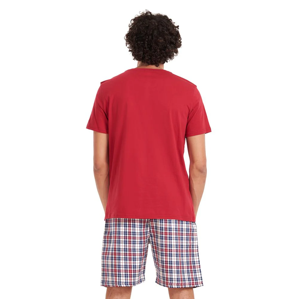 Men summer pajama set Maroon T-shirt +maroon checkered shorts - Image 4