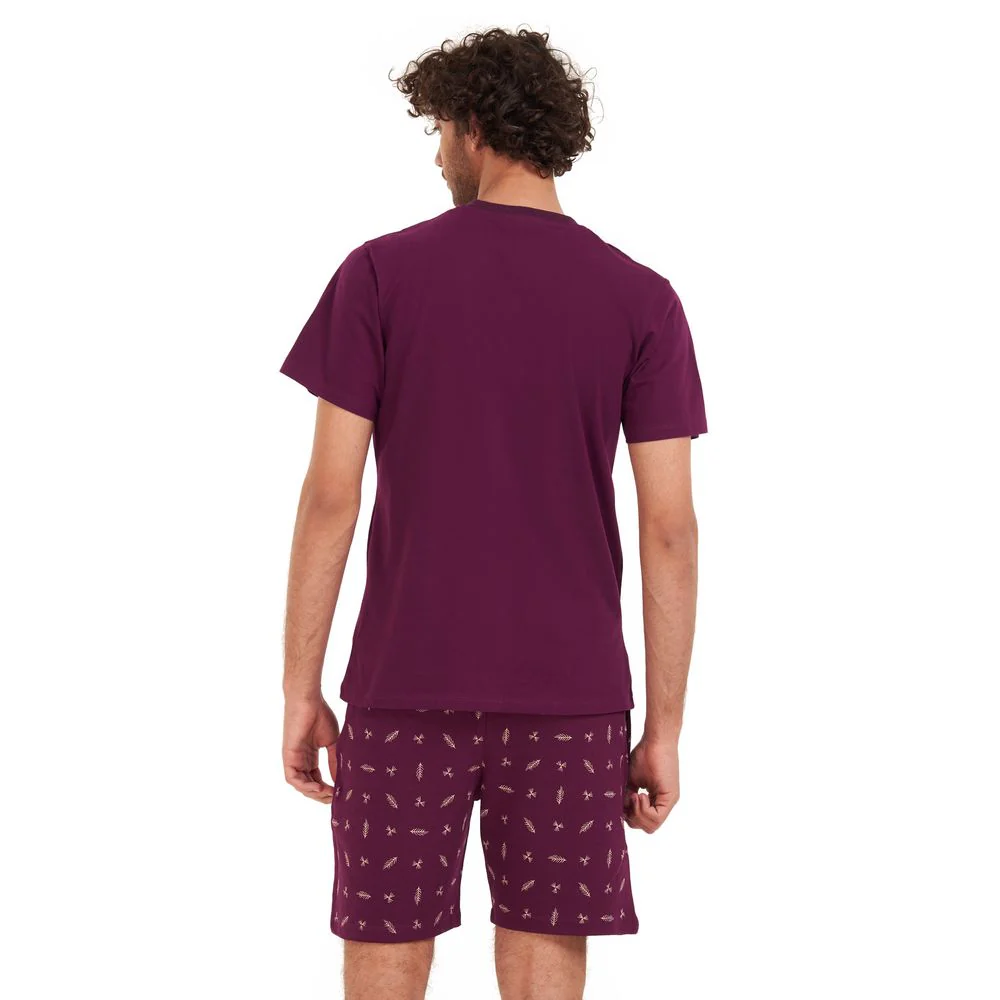 Men summer pajama set Maroon T-shirt + Maroon leaves short - Image 4