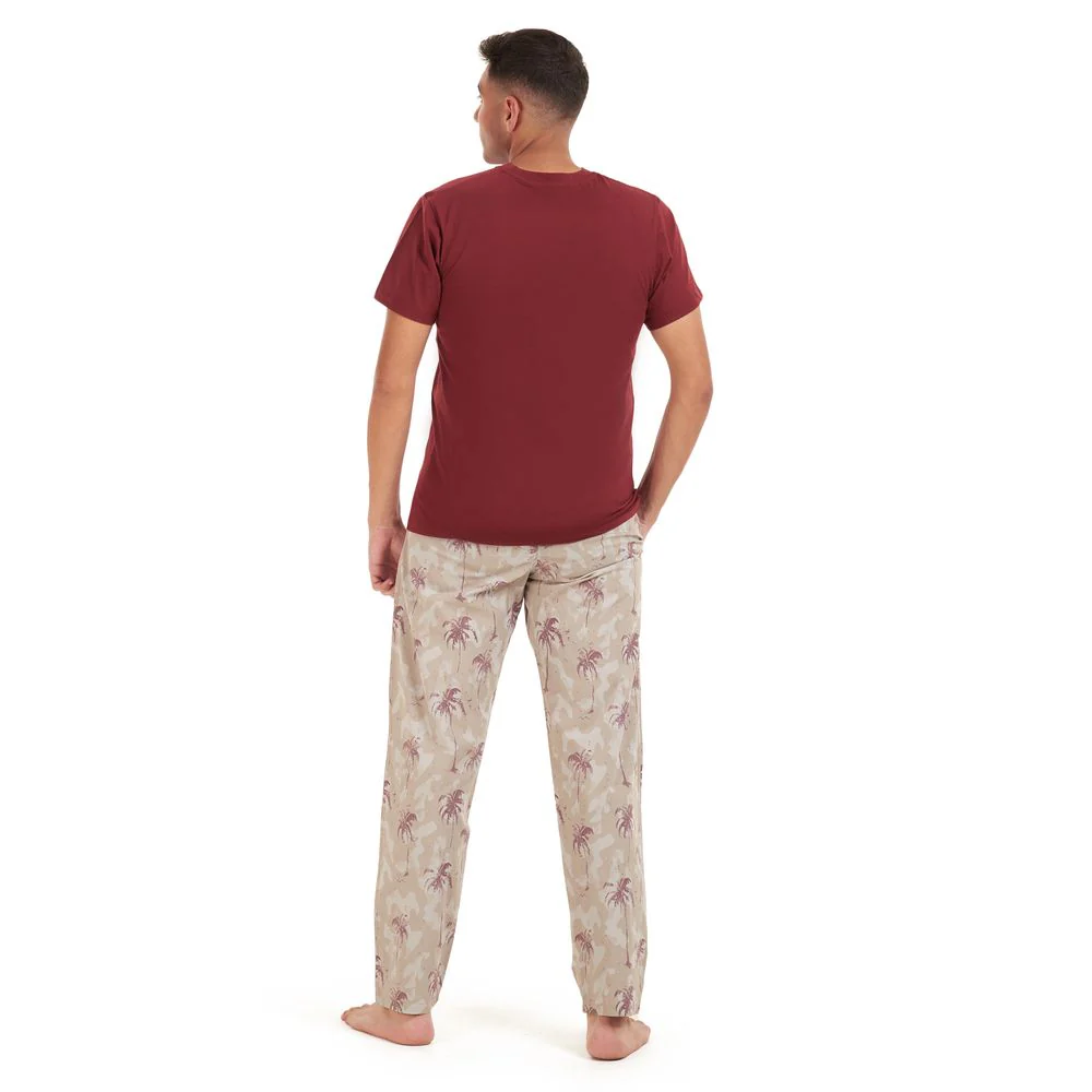 Men summer pajama set Maroon t-shirt +Maroon palm Pants - Image 3
