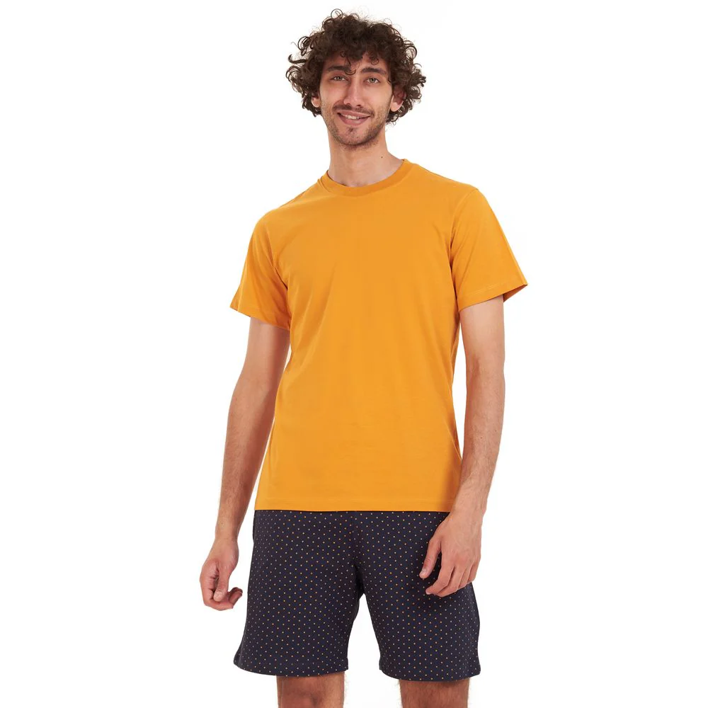 Men summer pajama set Mustard T-shirt + Dark blue stars short - Image 2