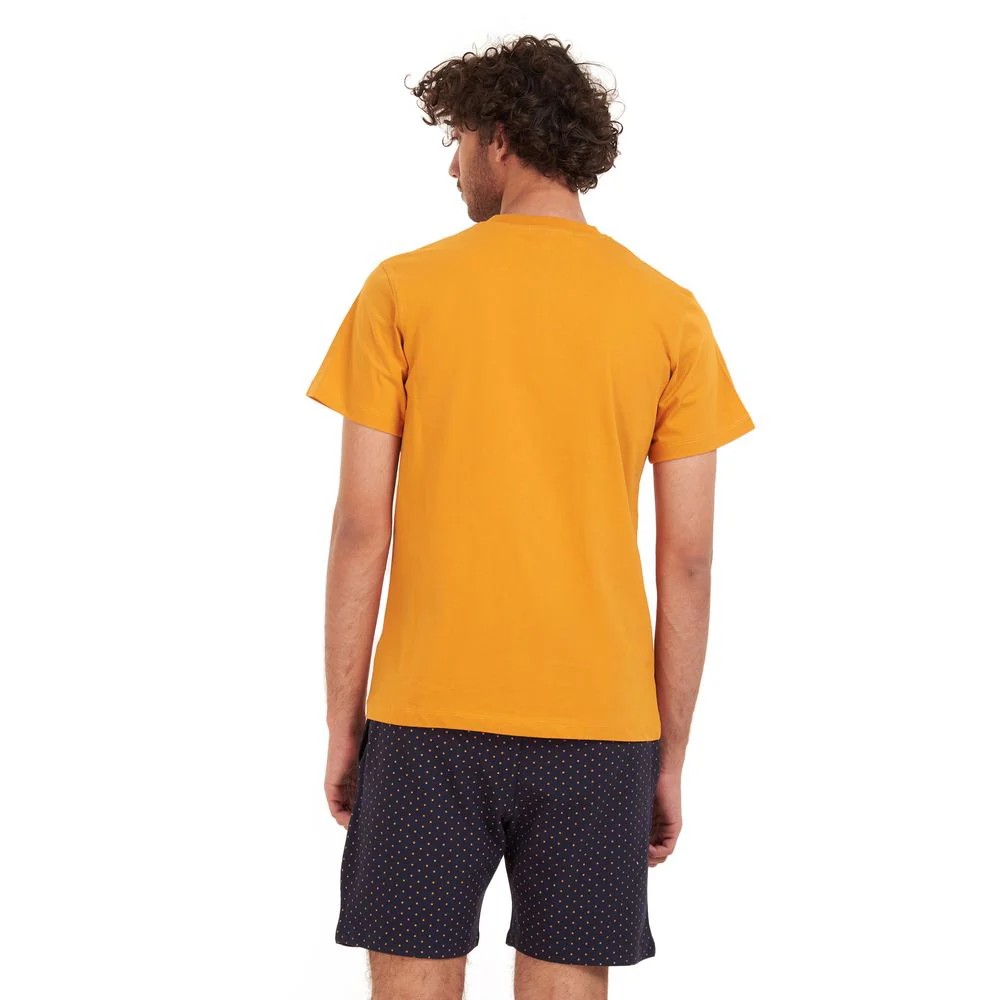 Men summer pajama set Mustard T-shirt + Dark blue stars short - Image 3