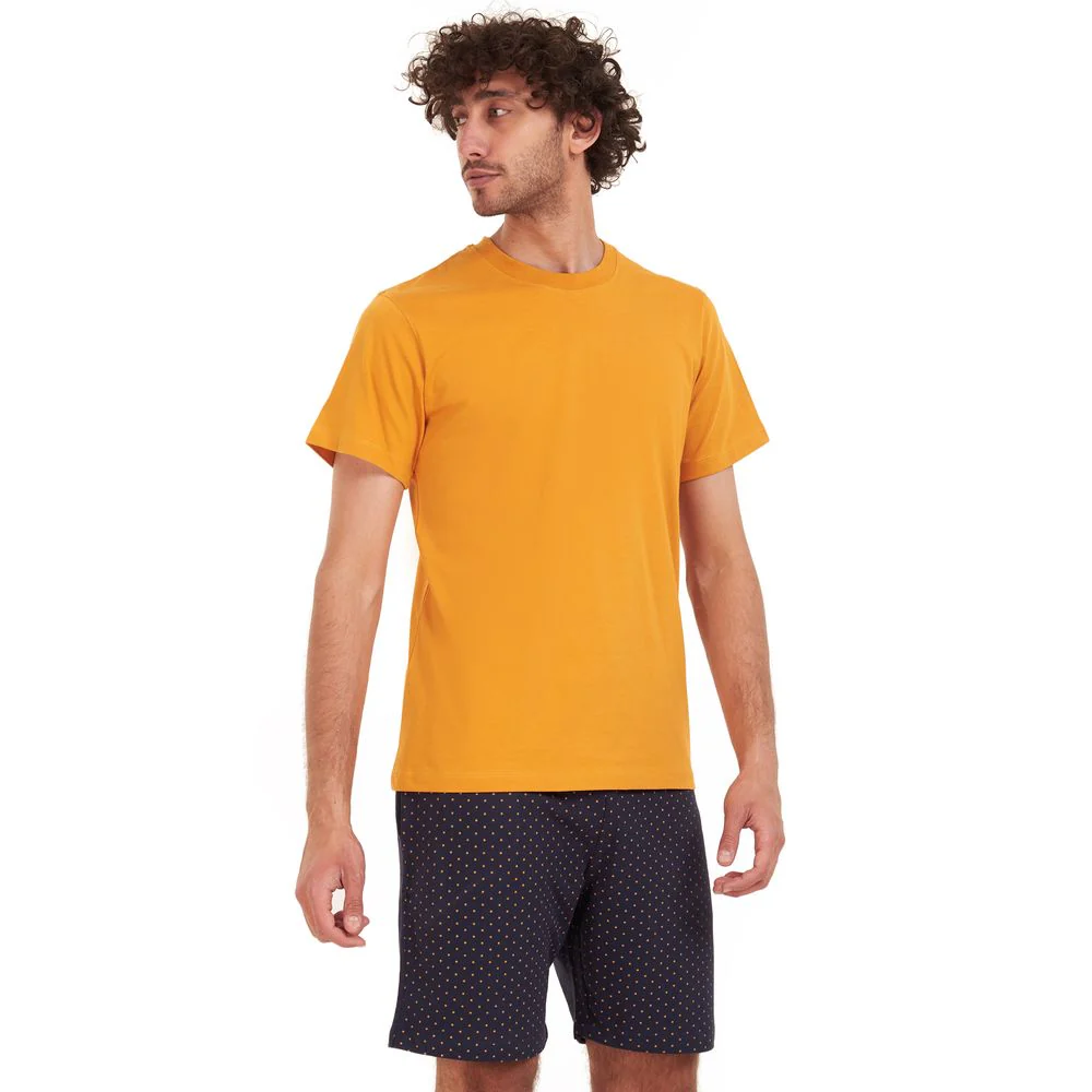 Men summer pajama set Mustard T-shirt + Dark blue stars short - Image 4