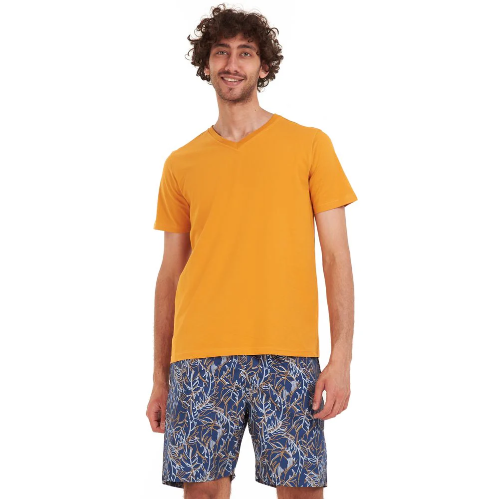 Men summer pajama set Mustard T-shirt + Dark blue x Havane short - Image 2