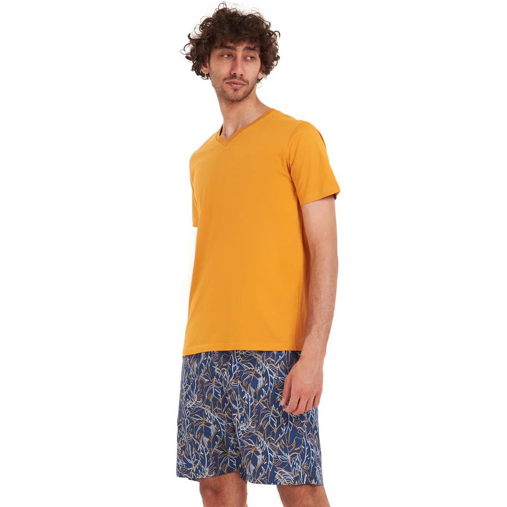 Men summer pajama set Mustard T-shirt + Dark blue x Havane short - Image 3