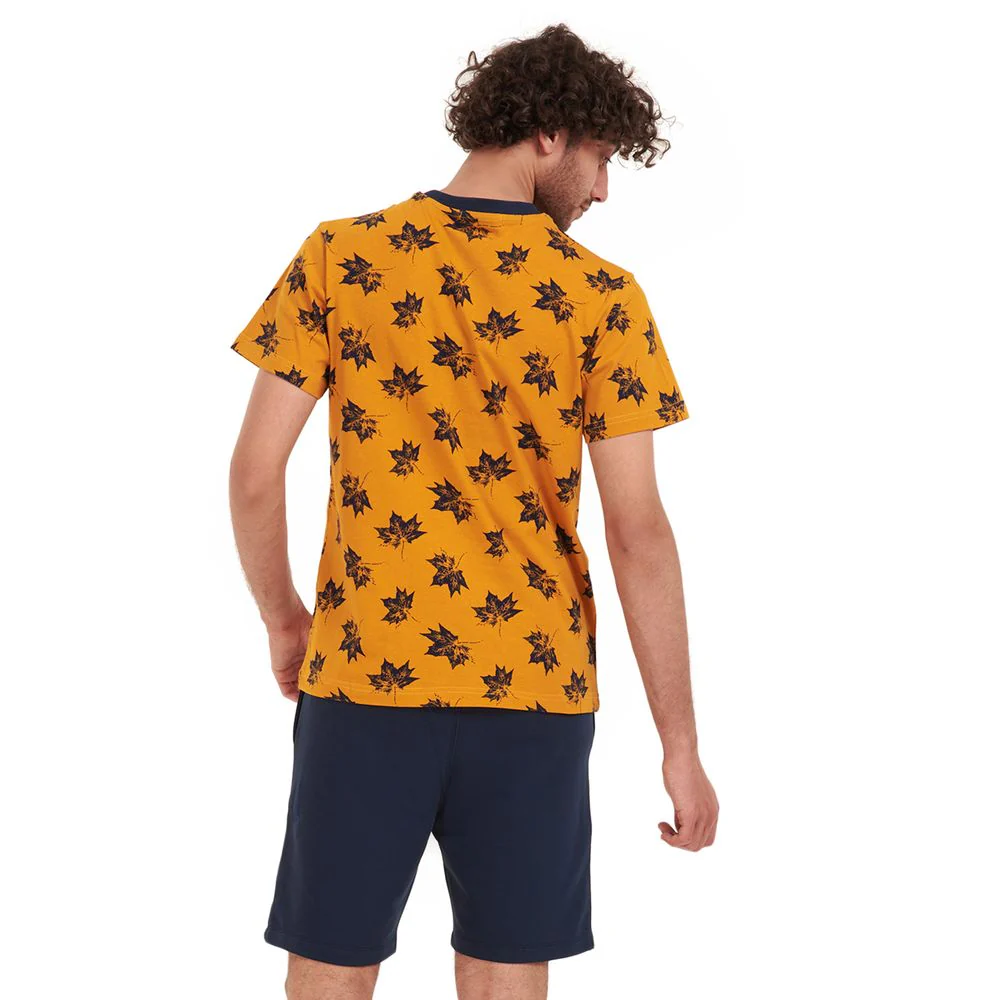 Men summer pajama set Black leaves t-shirt +Dark blue shorts - Image 4