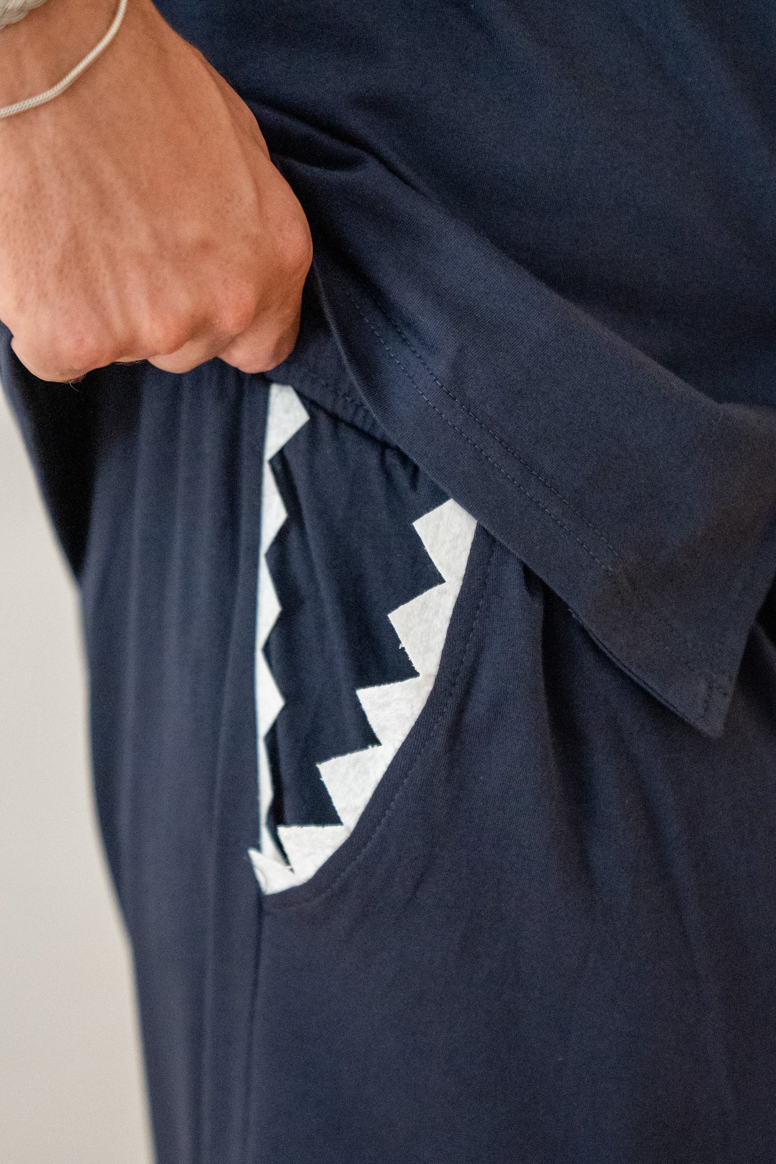 Men Summer Pajama Set Navy Shark Buttoned Tee + Pants - Image 3