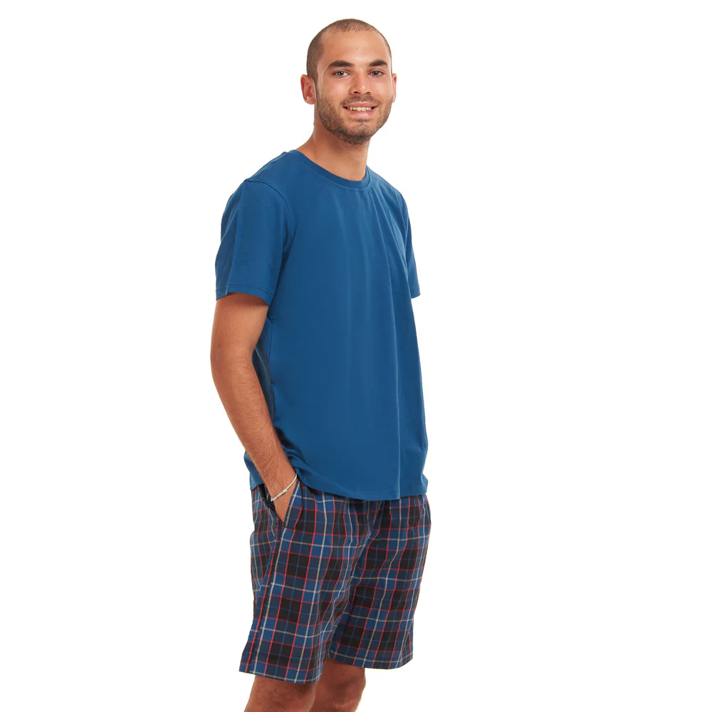Men summer pajama set Navy T-shirt + Dark Blue x Indigo Checkered shorts - Image 3