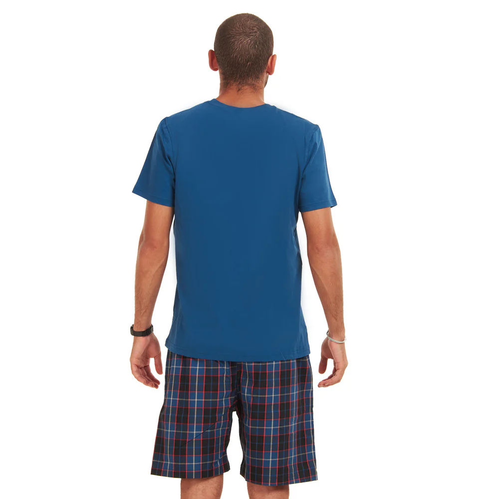 Men summer pajama set Navy T-shirt + Dark Blue x Indigo Checkered shorts - Image 4