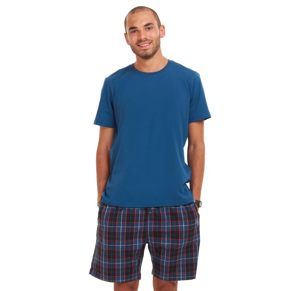 Men summer pajama set Navy T-shirt + Dark Blue x Indigo Checkered shorts - Image 5