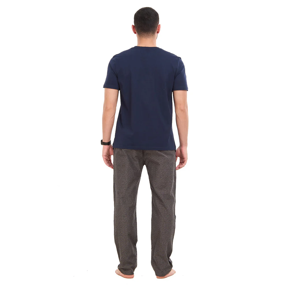 Men summer pajama set Navy T-shirt + Grey X Navy leaves Pants - Image 5
