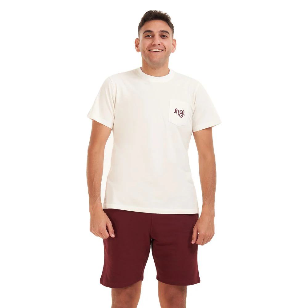 Men summer pajama set off-white t-shirt +dark red shorts - Image 2