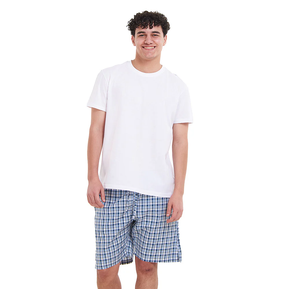 Men summer pajama set Off White T-shirt + Petroleum x White Checkered shorts