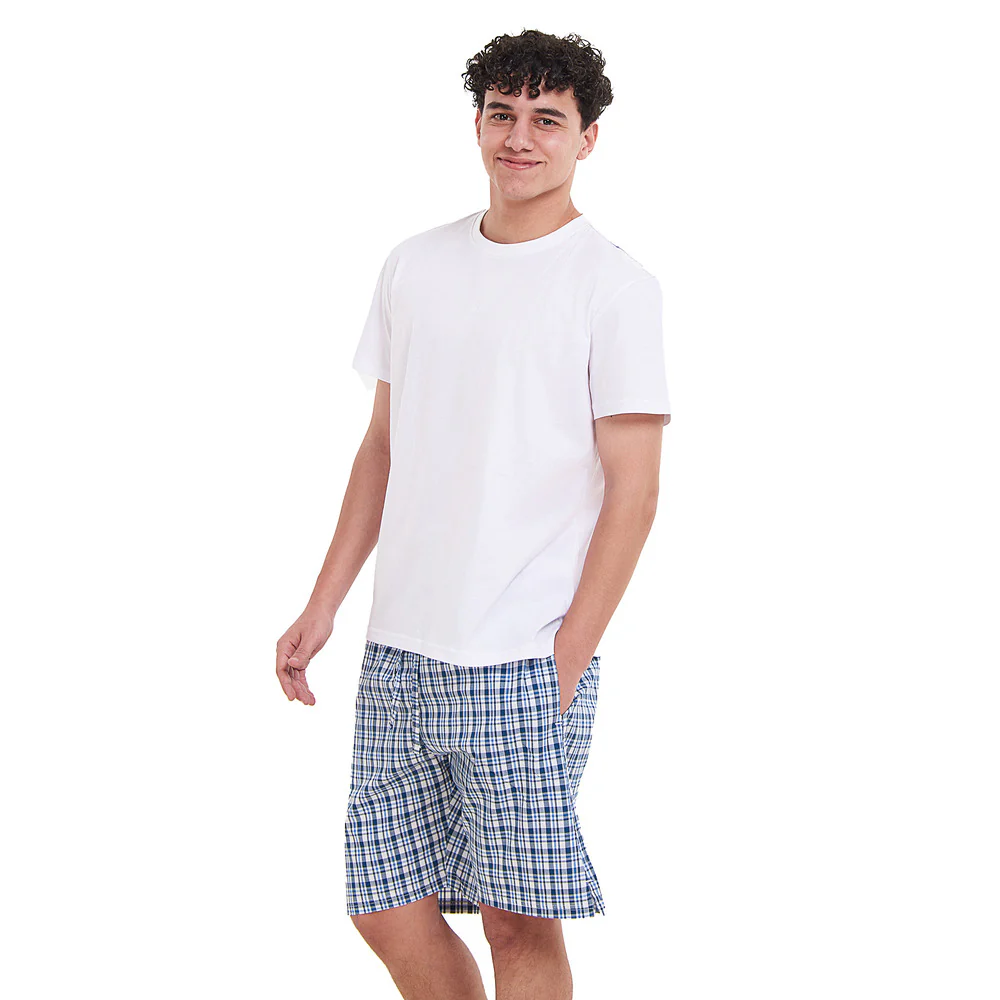 Men summer pajama set Off White T-shirt + Petroleum x White Checkered shorts - Image 2