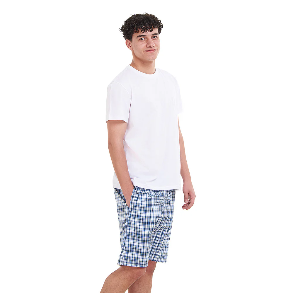 Men summer pajama set Off White T-shirt + Petroleum x White Checkered shorts - Image 3