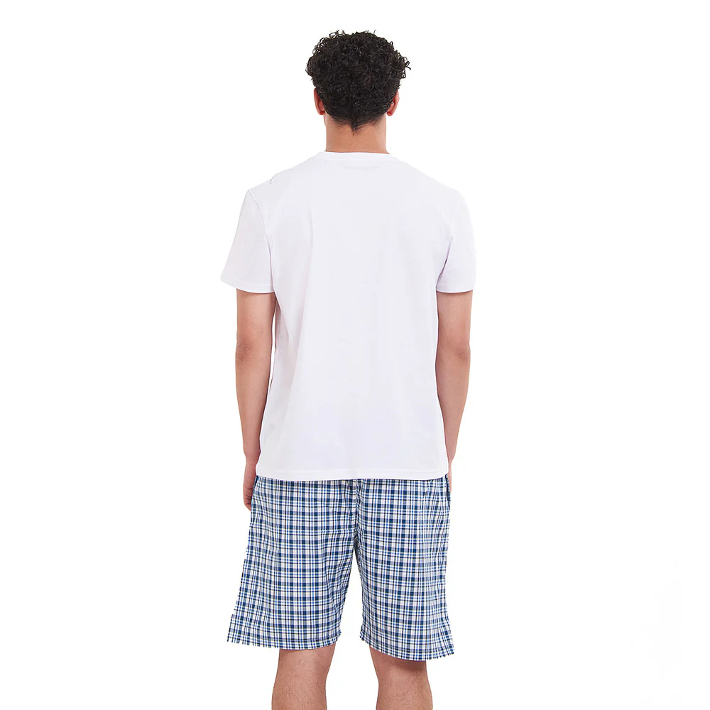 Men summer pajama set Off White T-shirt + Petroleum x White Checkered shorts - Image 4