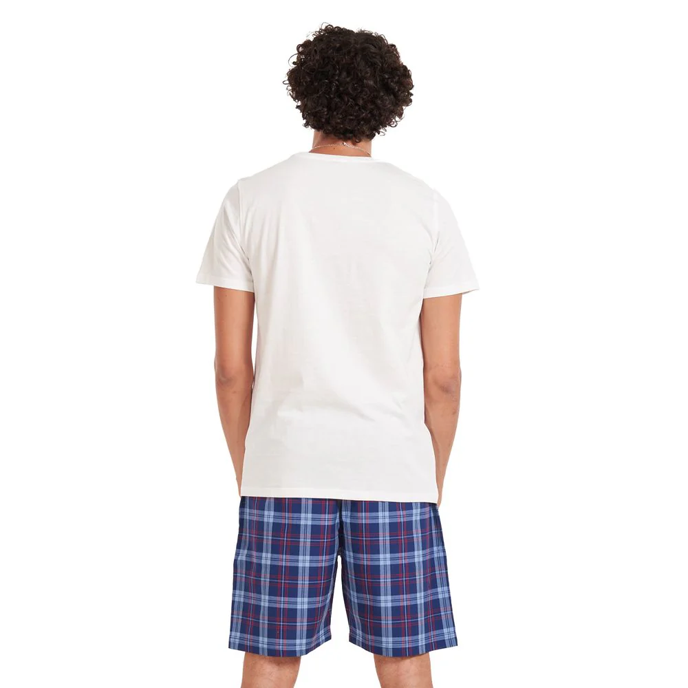 Men summer pajama set Off-white T-shirt + Red × Blue checkered shorts - Image 4