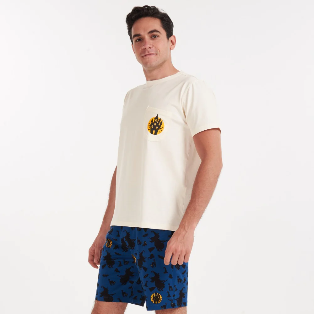 Men summer pajama set Off White T-shirt + Witches shorts - Image 3