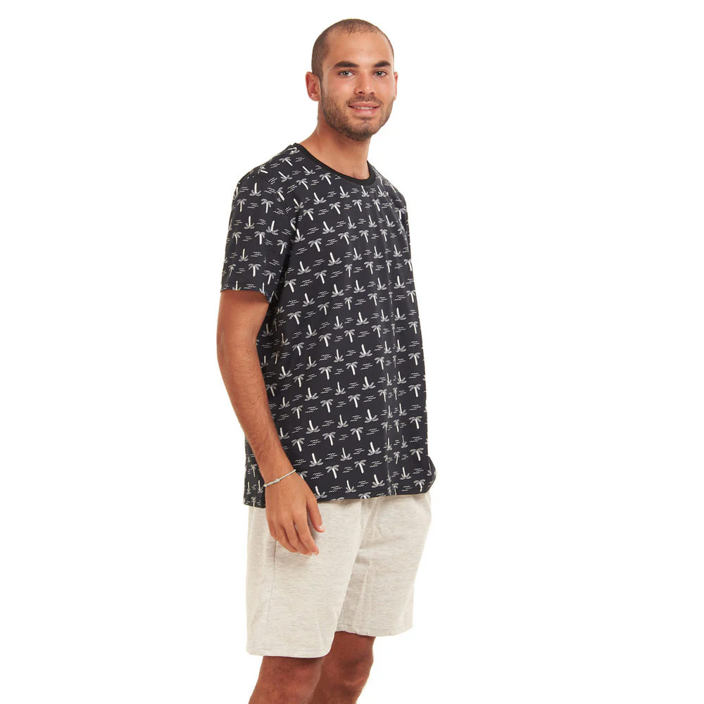 Men summer pajama set Palm trees T-shirt +Grey shorts - Image 3