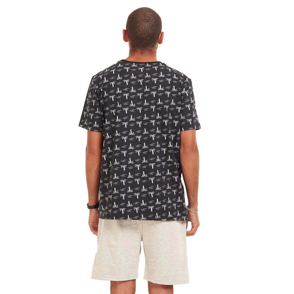Men summer pajama set Palm trees T-shirt +Grey shorts - Image 5
