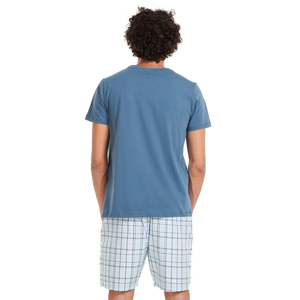 Men summer pajama set Petroleum T-shirt + Light Blue checkered shorts - Image 4