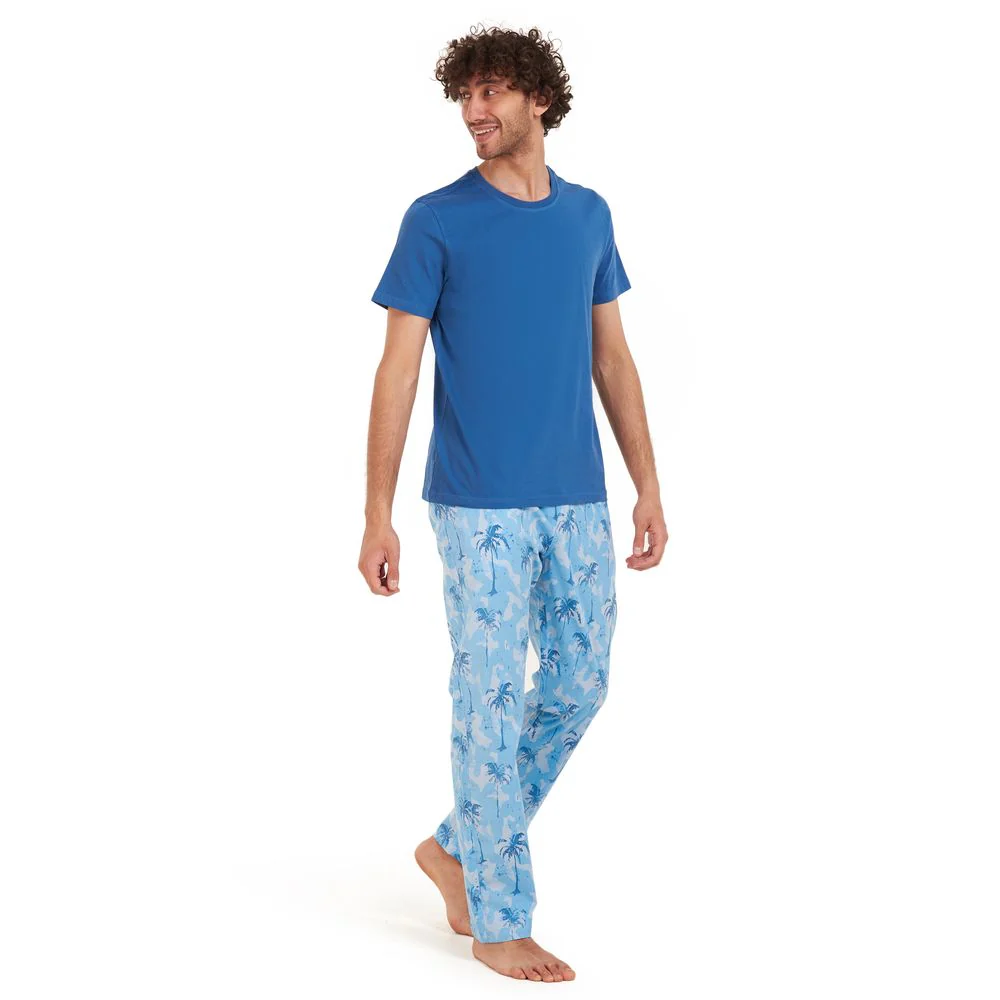 Men summer pajama set Petroleum t-shirt +Light blue Palm Pants - Image 3