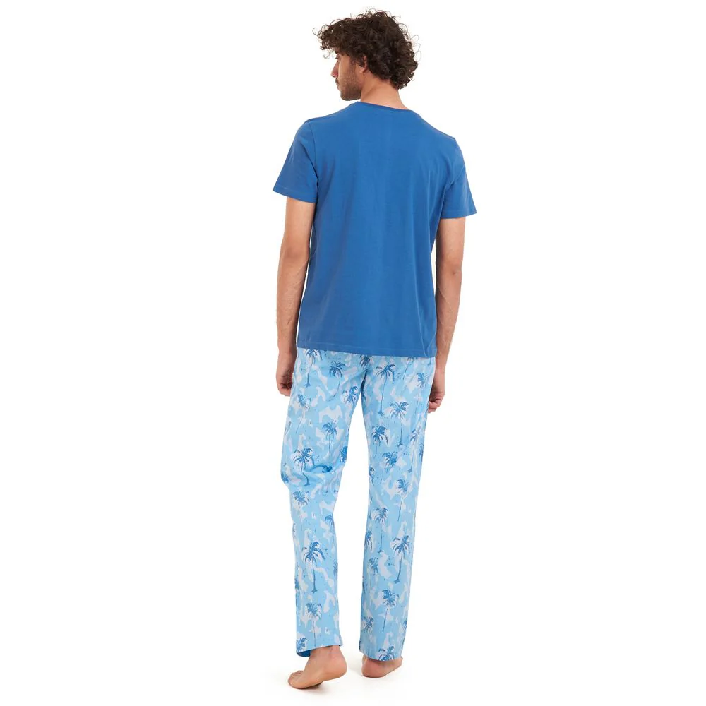 Men summer pajama set Petroleum t-shirt +Light blue Palm Pants - Image 4