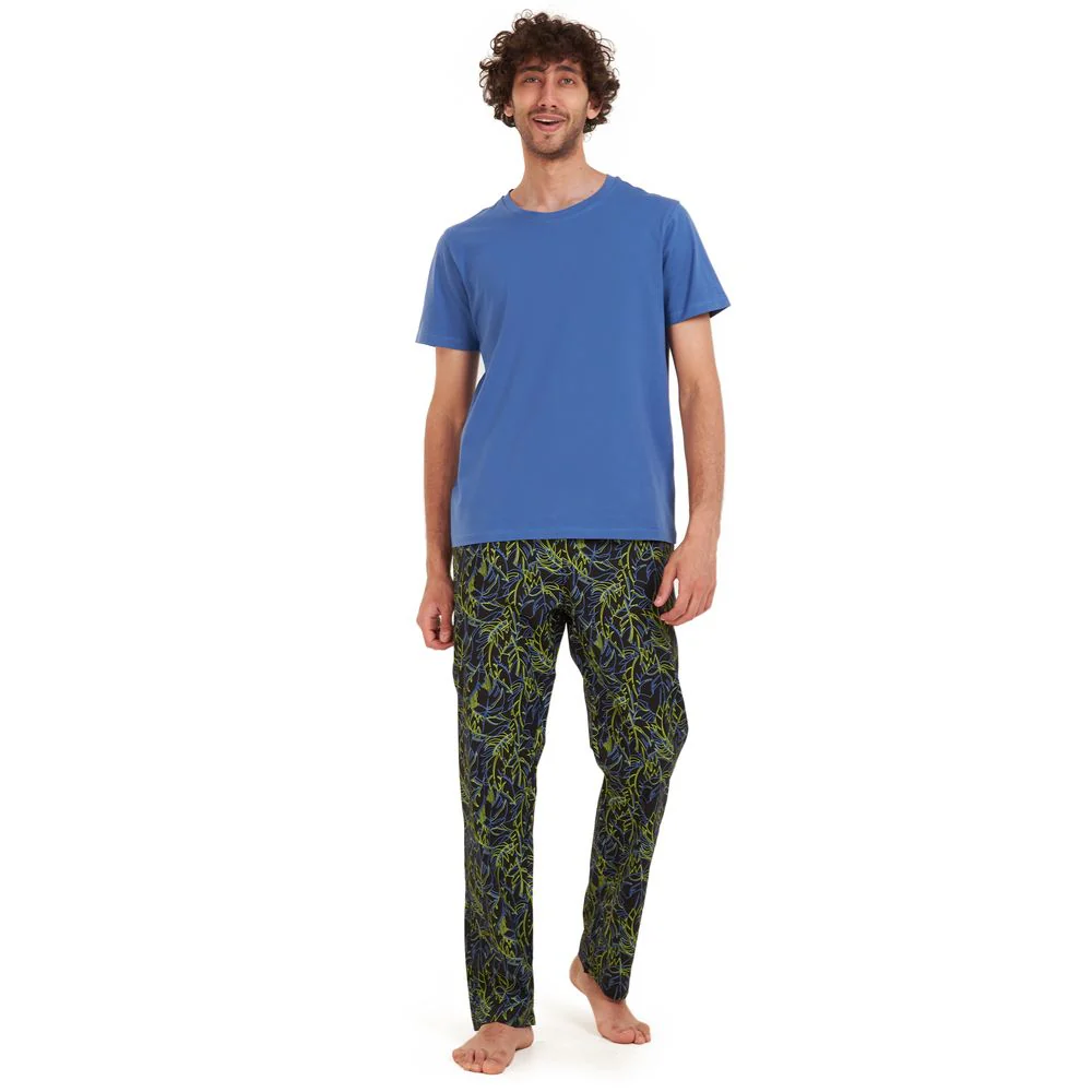 Men summer pajama set Petroleum T-shirt + petroleum x lime green pants - Image 2