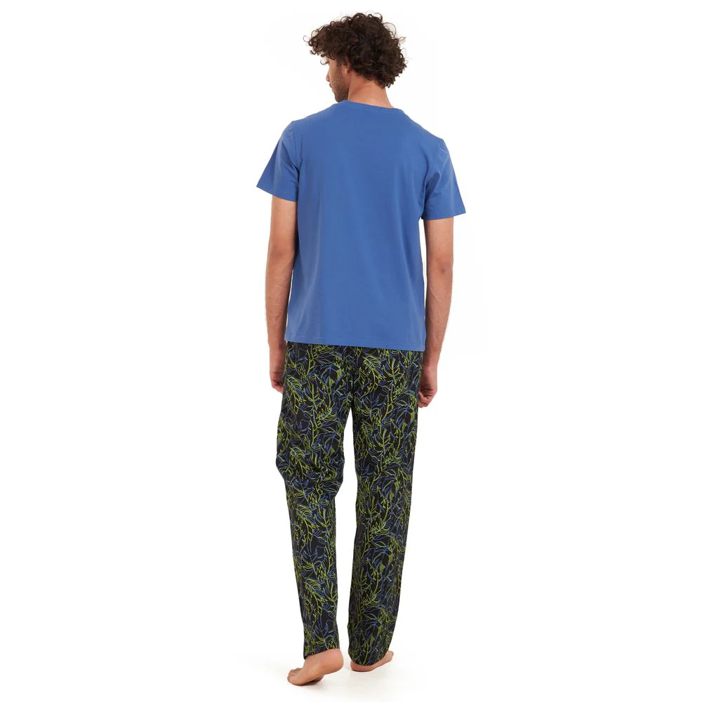 Men summer pajama set Petroleum T-shirt + petroleum x lime green pants - Image 4