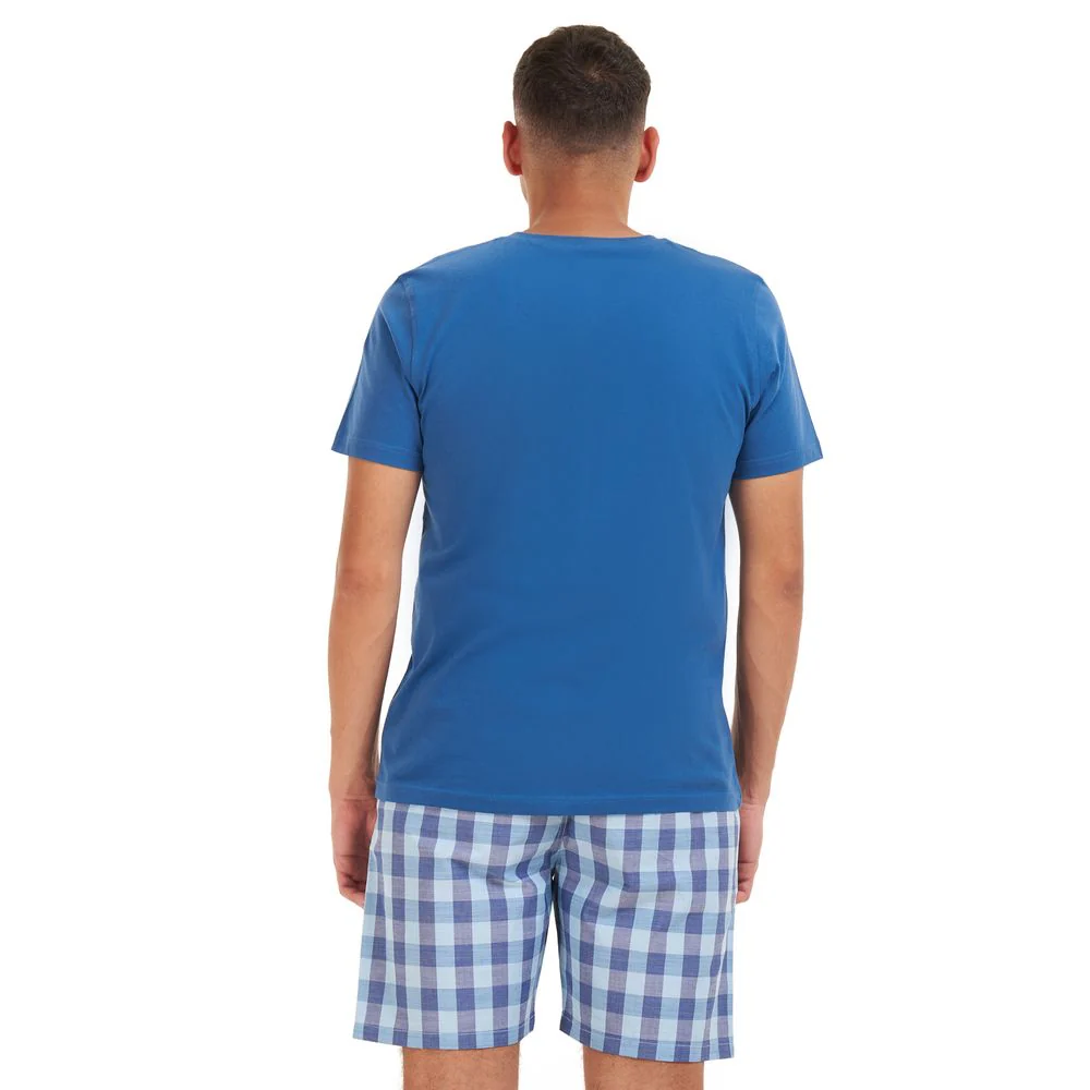 Men summer pajama set Petroleum T-shirt + Aqua x blue checkered short - Image 4
