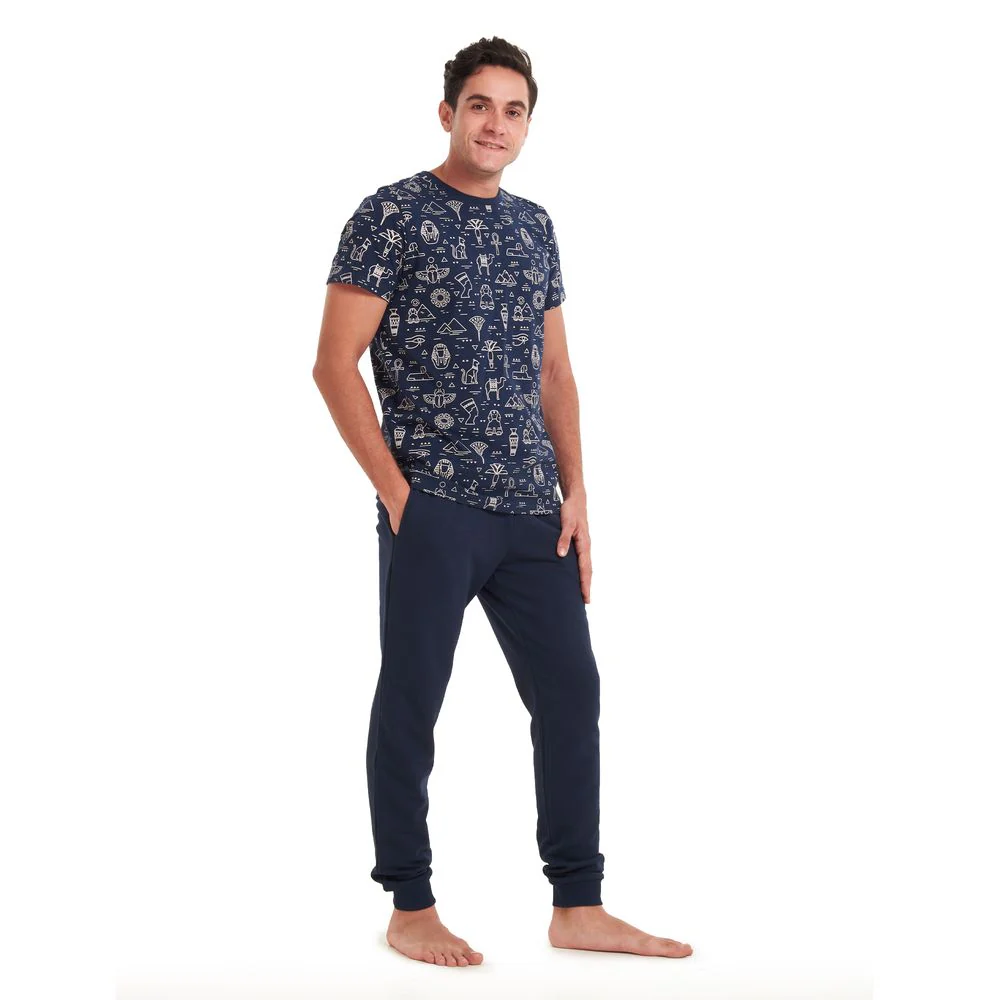 Men summer pajama set Pharaohs T-shirt +Dark blue pants - Image 2