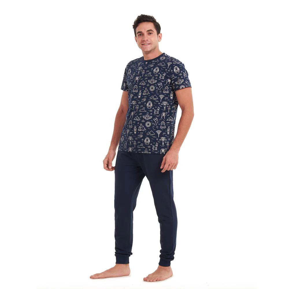 Men summer pajama set Pharaohs T-shirt +Dark blue pants - Image 3