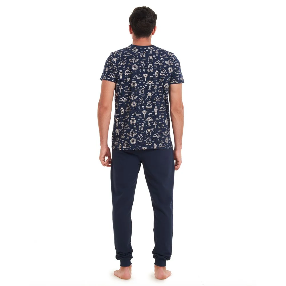 Men summer pajama set Pharaohs T-shirt +Dark blue pants - Image 4