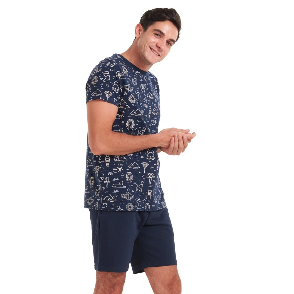 Men summer pajama set Pharaohs T-shirt +Dark blue shorts - Image 2